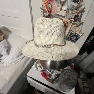 INC International Concepts Cream Straw Hat adjustable band